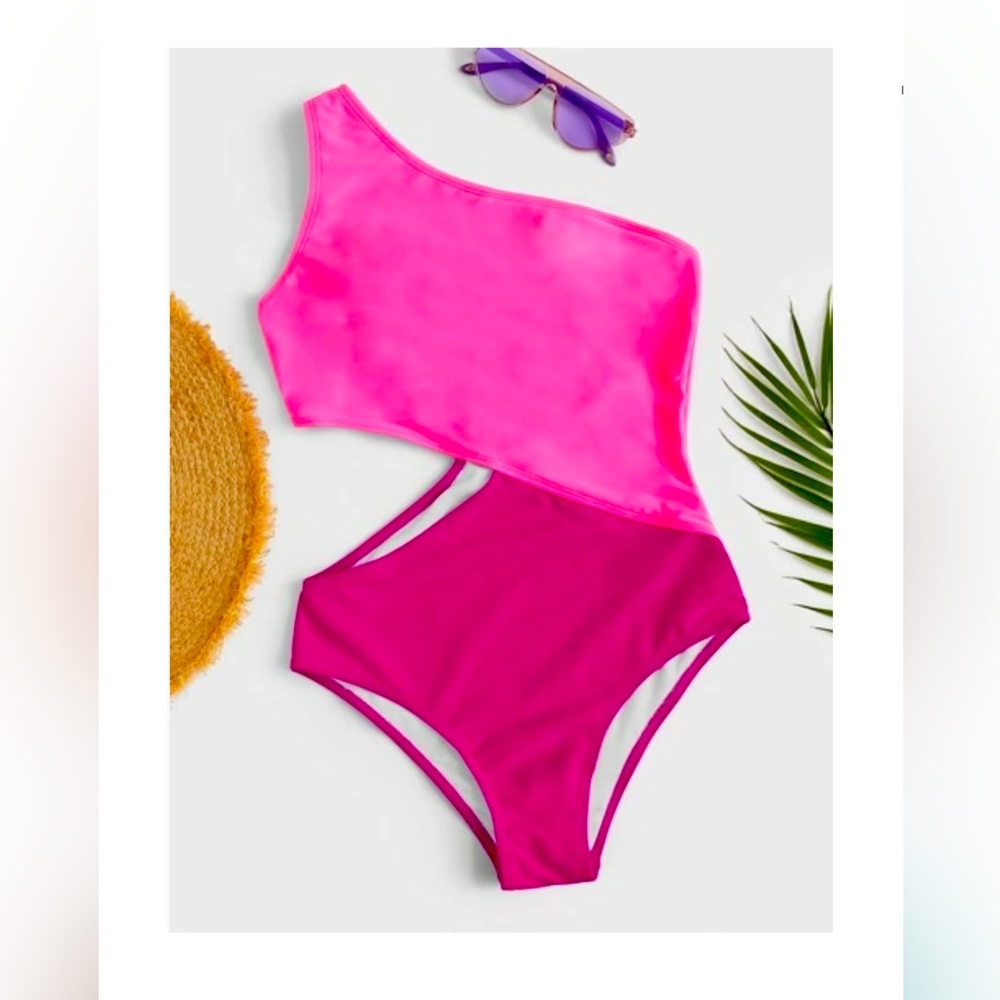 Pink, Cut out, One-piece Swimsuit
